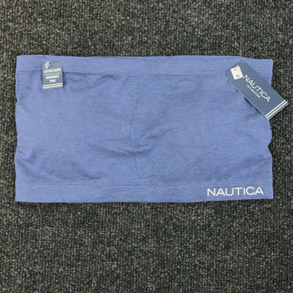 Nautica Intimates Bandeau Bra Womens XL Blue Strapless Wireless Padded Cotton